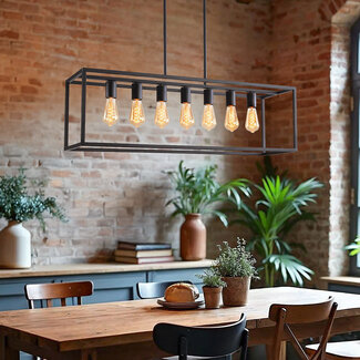 7-light industrial pendant lamp Zagreb, black cage