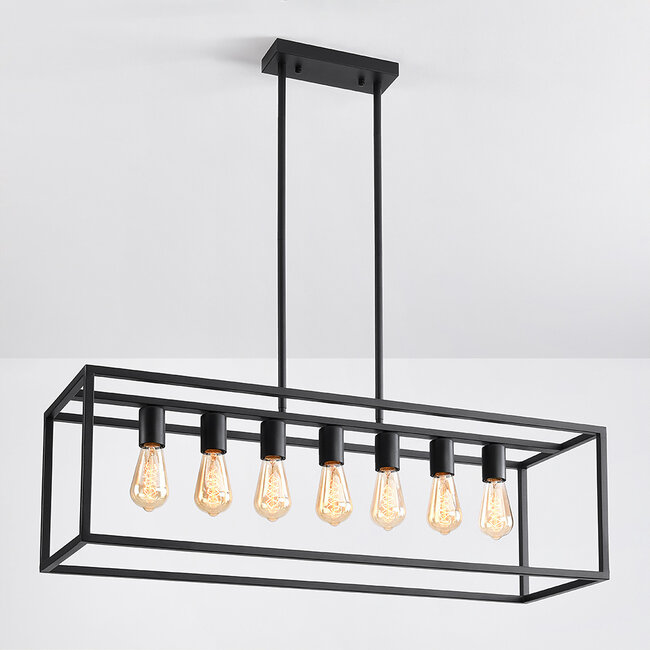 7-light industrial pendant lamp Zagreb, black cage