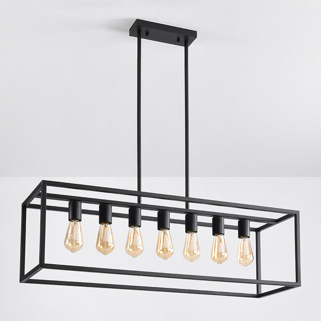 7-light industrial pendant lamp Zagreb, black cage