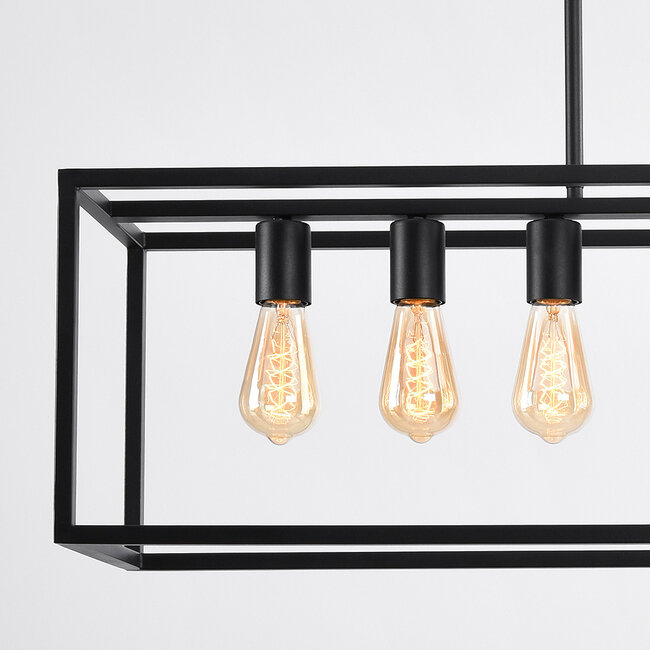 7-light industrial pendant lamp Zagreb, black cage
