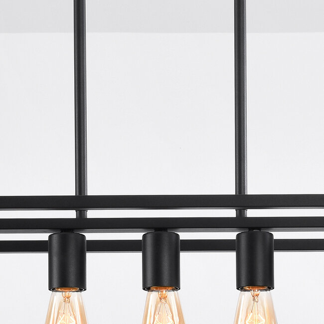 7-light industrial pendant lamp Zagreb, black cage