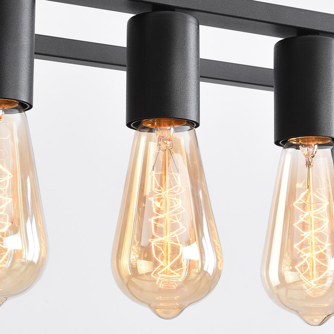 7-light industrial pendant lamp Zagreb, black cage