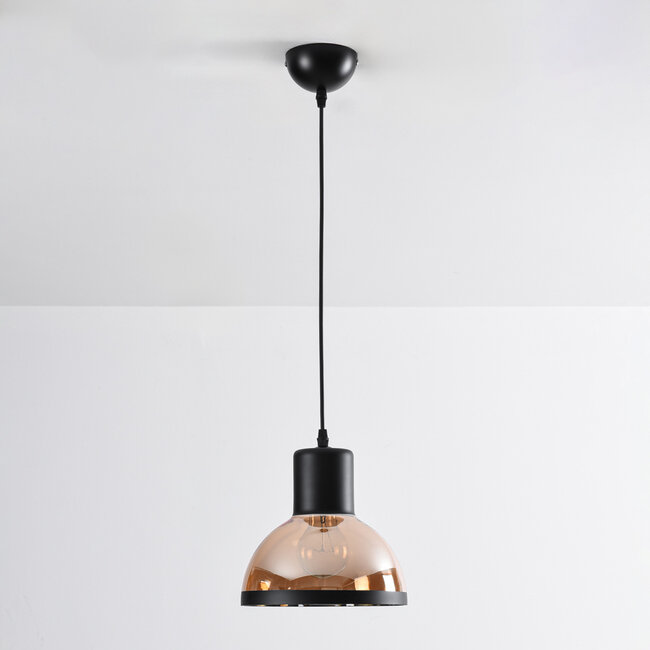 Classic pendant lamp with black and amber glass - Paris