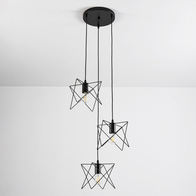 Industrial pendant lamp in black metal 3-light - Star