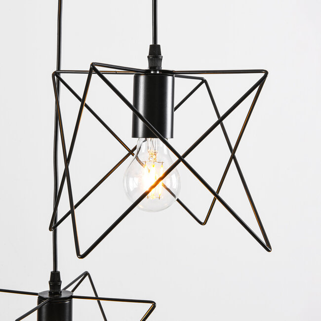 Industrial pendant lamp in black metal 3-light - Star