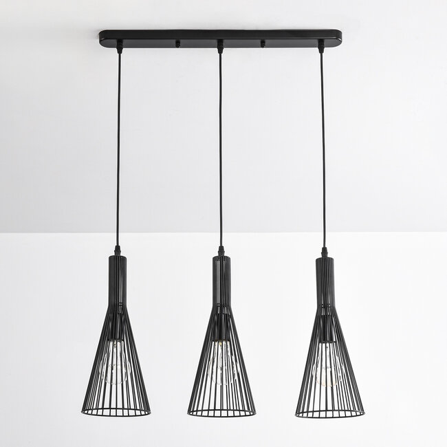 Industrial Hanging Lamp in Black Metal with 3 Lamps - Sofia