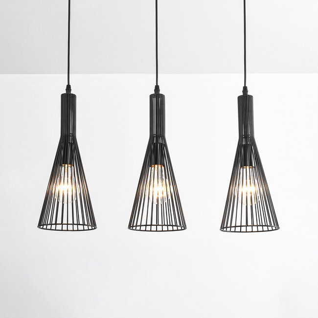 Industrial Hanging Lamp in Black Metal with 3 Lamps - Sofia