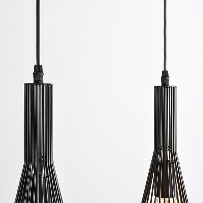 Industrial Hanging Lamp in Black Metal with 3 Lamps - Sofia