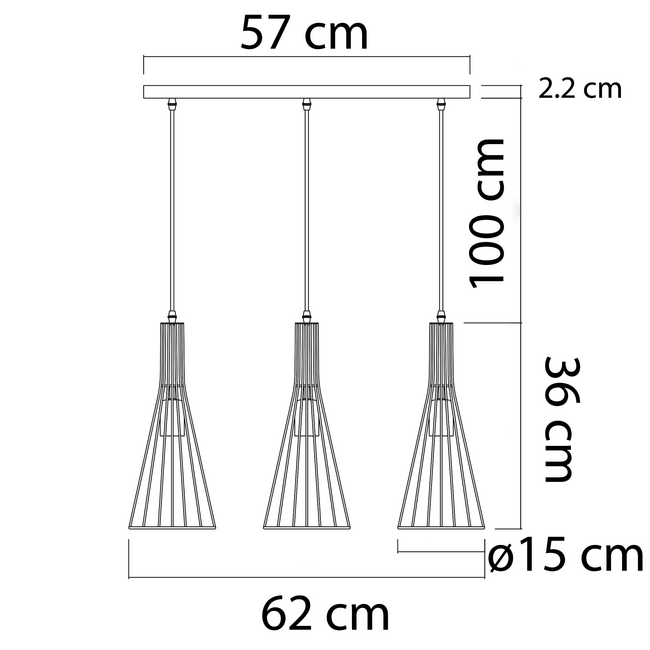 Industrial Hanging Lamp in Black Metal with 3 Lamps - Sofia