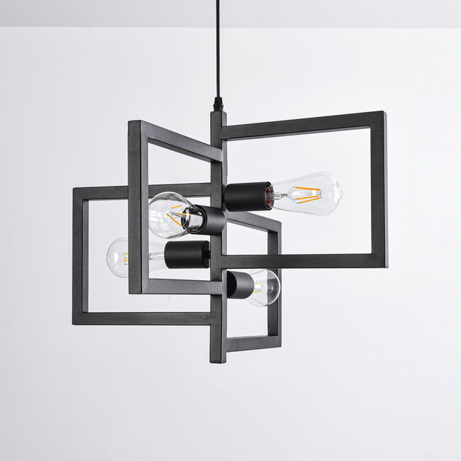 Industrial hanging lamp in the shape of a metal construction with 4 lamps - Madrid