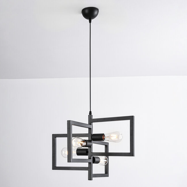 Industrial hanging lamp in the shape of a metal construction with 4 lamps - Madrid