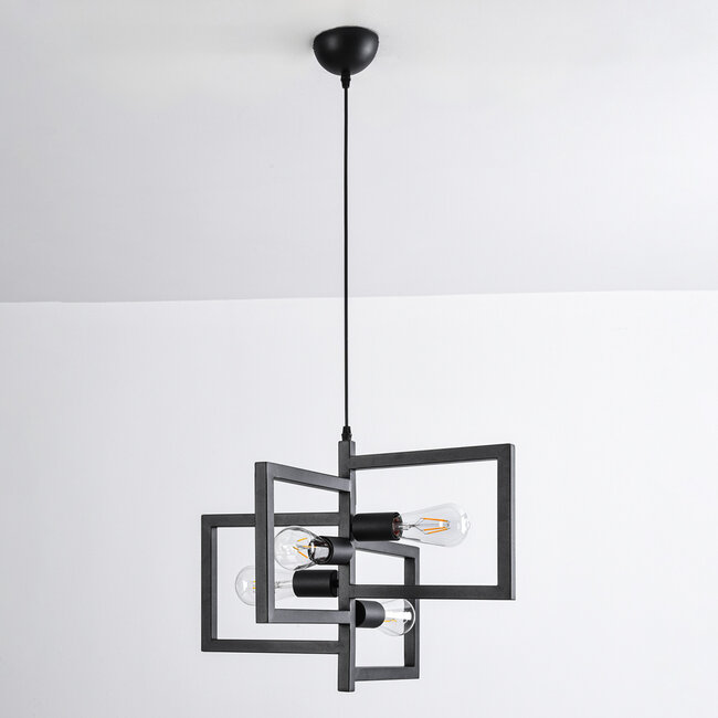 Industrial hanging lamp in the shape of a metal construction with 4 lamps - Madrid