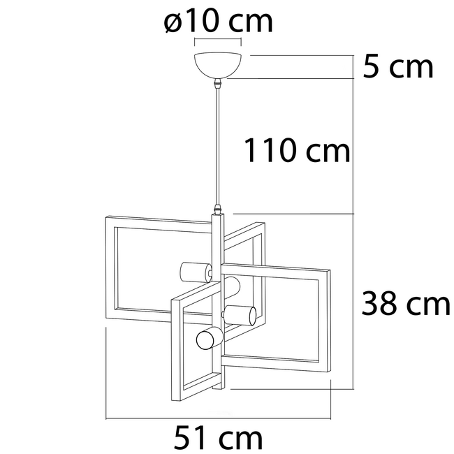 Industrial hanging lamp in the shape of a metal construction with 4 lamps - Madrid