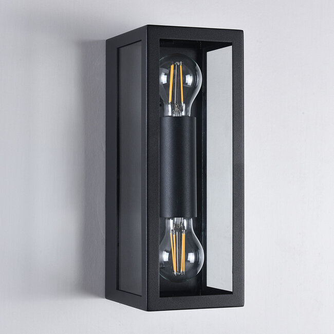 2-light outdoor wall light Diana - black stainless steel with glass