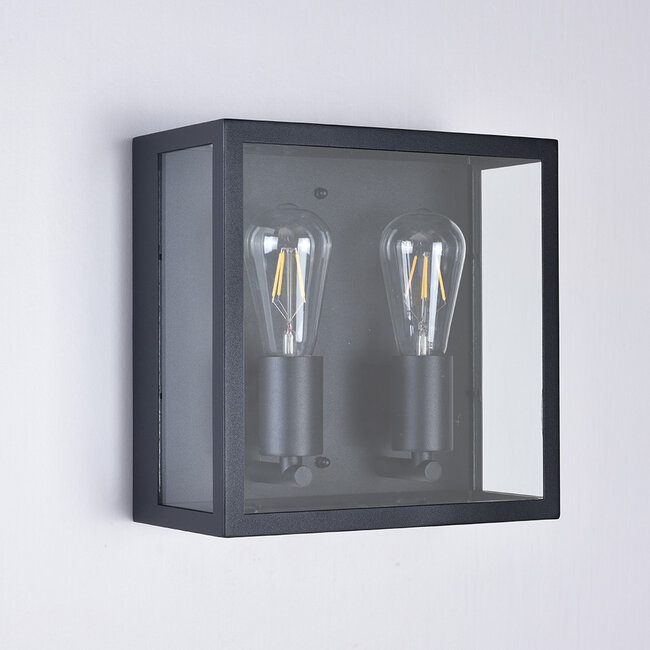 Industrial stainless steel wall lamp Gabriella with glass - black