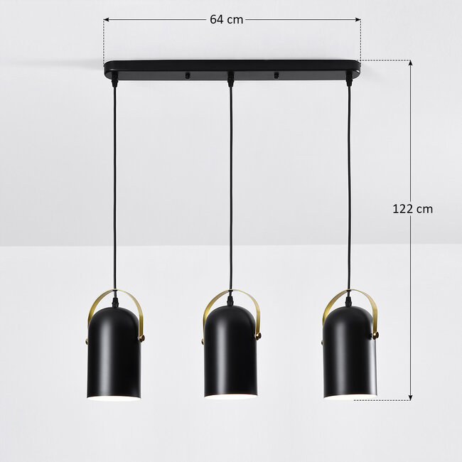 Industrial ceiling spot in black with golden details and 3 spots - Helsinki