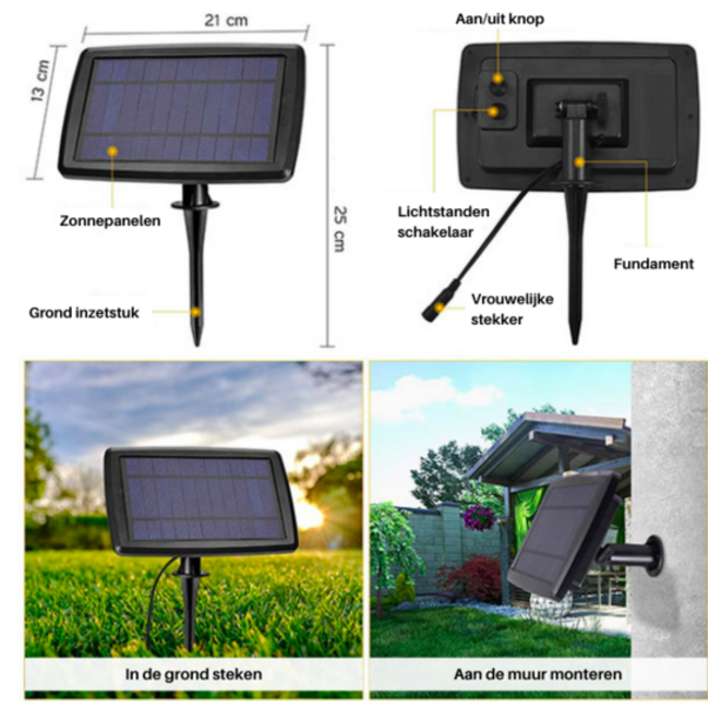 Solar string lights 10 metres, 20 small round bulbs, 3W solar panel (IP20 bulbs)