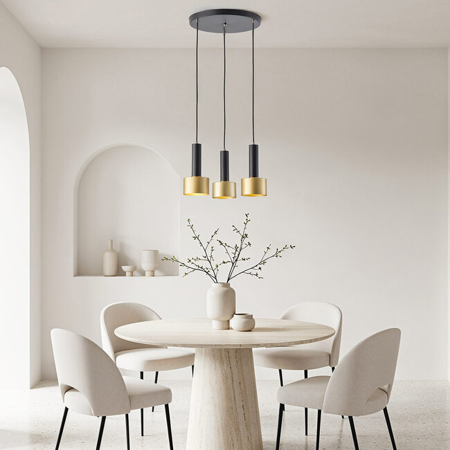Modern pendant lamp black and gold, 3-light - Chantal