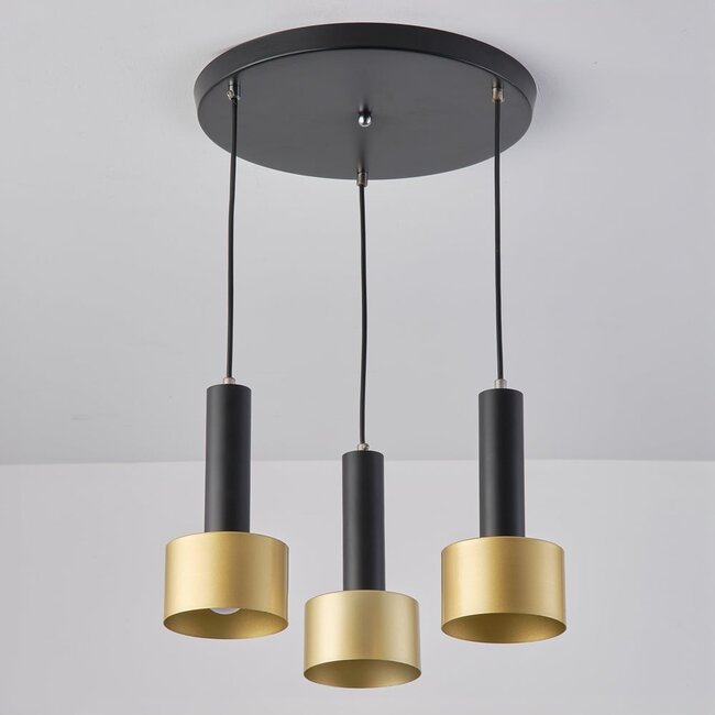 Modern pendant lamp black and gold, 3-light - Chantal
