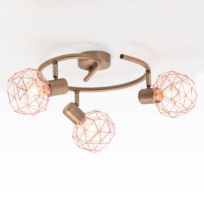 Industrial ceiling light copper coloured, 3-lights - Russet (E14 bulb holder)