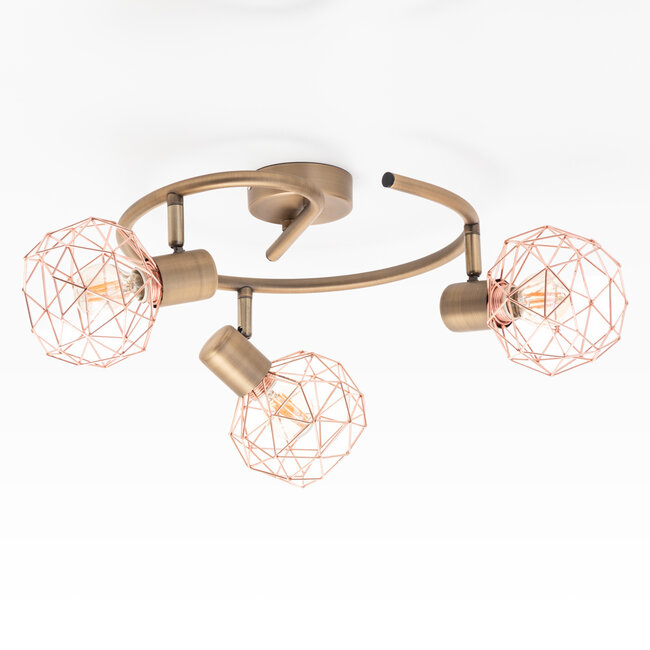 Industrial ceiling light copper coloured, 3-lights - Russet (E14 bulb holder)