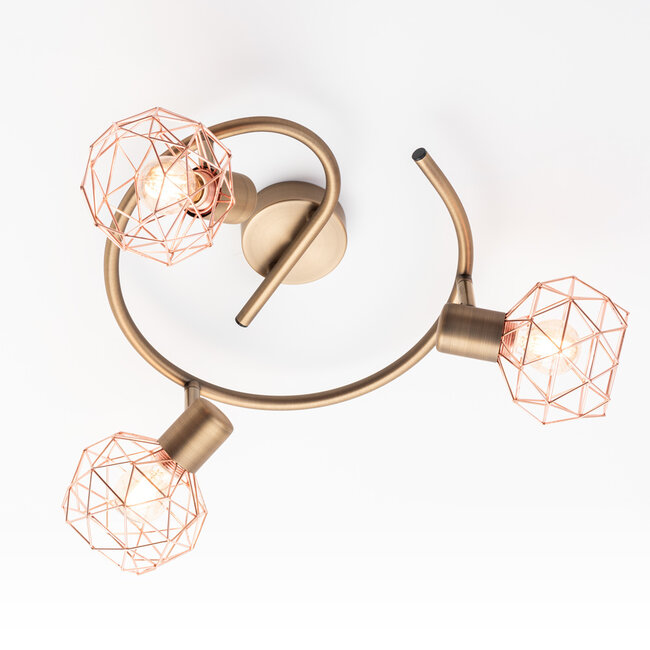 Industrial ceiling light copper coloured, 3-lights - Russet (E14 bulb holder)