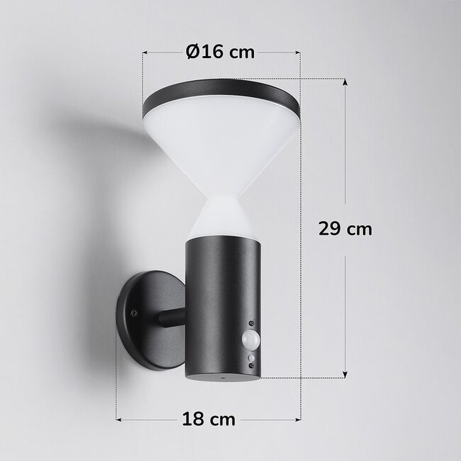 Modern black solar outdoor wall light with sensor - Chandler