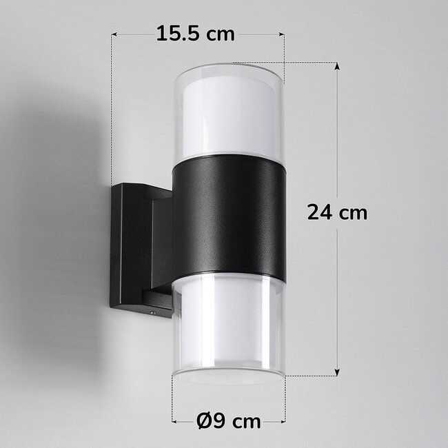 Round 2-light outdoor wall light Emmy - black with integrated LED