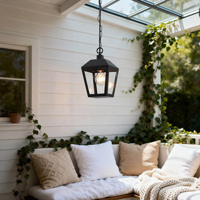 Rustic outdoor pendant lamp, Black - Joy