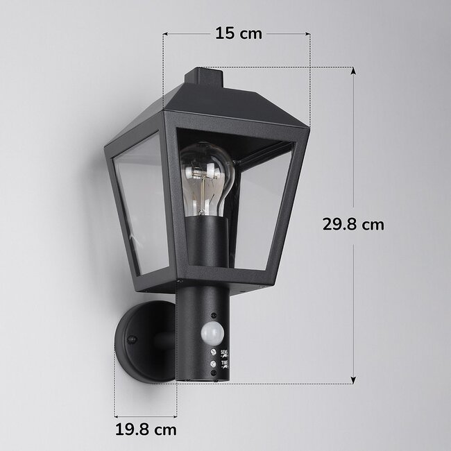 Dax rural outdoor wall light with sensor - Black
