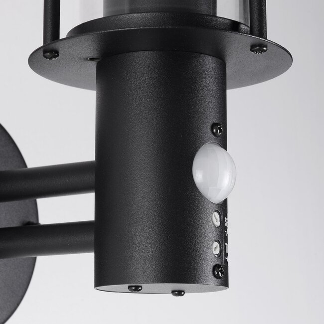 Rustic outdoor wall light Lore with sensor - black