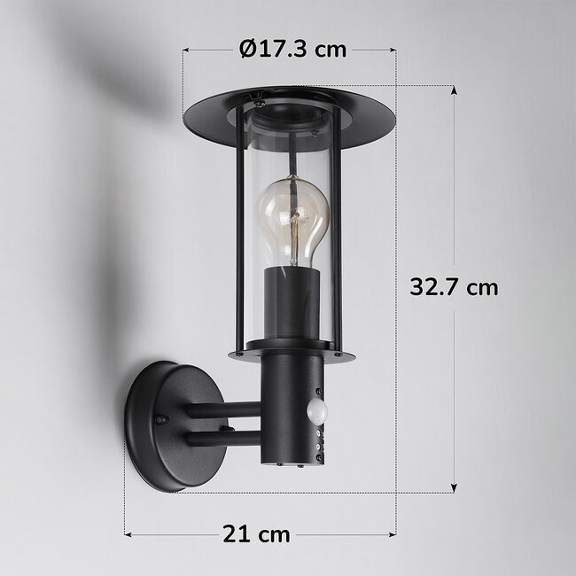 Lore rustic outdoor wall light with sensor - black