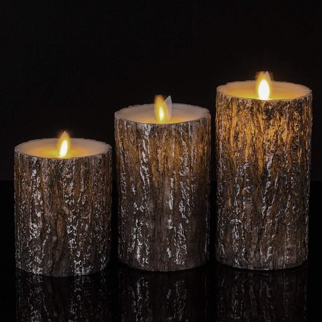 Candle set tree bark with remote control Arbor - Set of 3