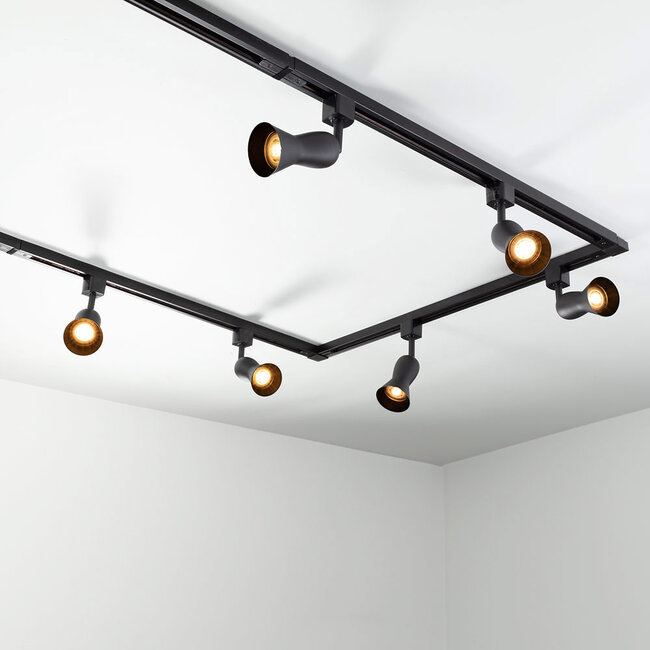 Modern 3-metre single-phase track lighting system with Elle spotlights - Ceiling spotlights