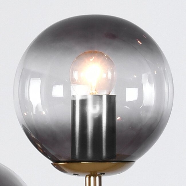 7-light designer pendant light Sette - smoked glass and gold