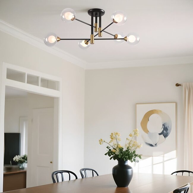 Black and Gold Designer lighting ceiling lamp, 6-light - Aura