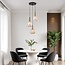 3-light designer pendant light Sita - black and gold with amber glass