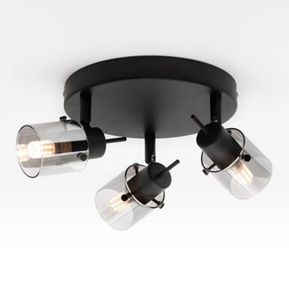 Matt black ceiling spotlight with 3-light smoke grey glass - Chicago