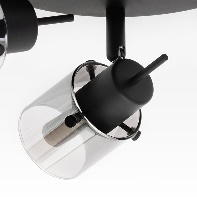 Industrial matt black ceiling spotlight with 3-light smoked glass grey glass - Chicago