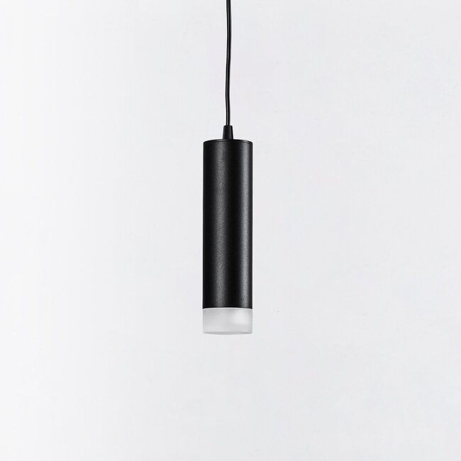 Luke 1-phase track tubular pendant light, black with matt diffuser
