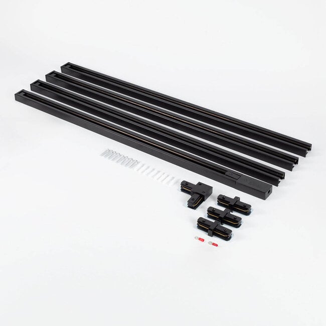 Modern 3-metre single-phase track lighting system with June spotlights - black ceiling lights