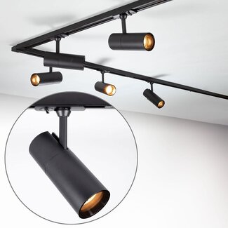 Modern 1-phase track lighting system, 3 metres, with Liam spotlights – Black