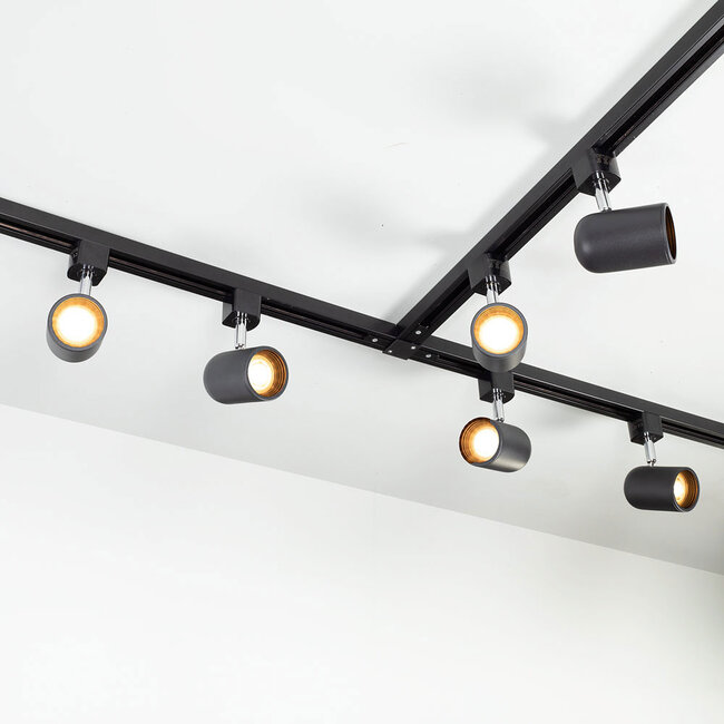Modern 1-phase 1.5 metre track lighting system with Collin spotlights - Black ceiling lights