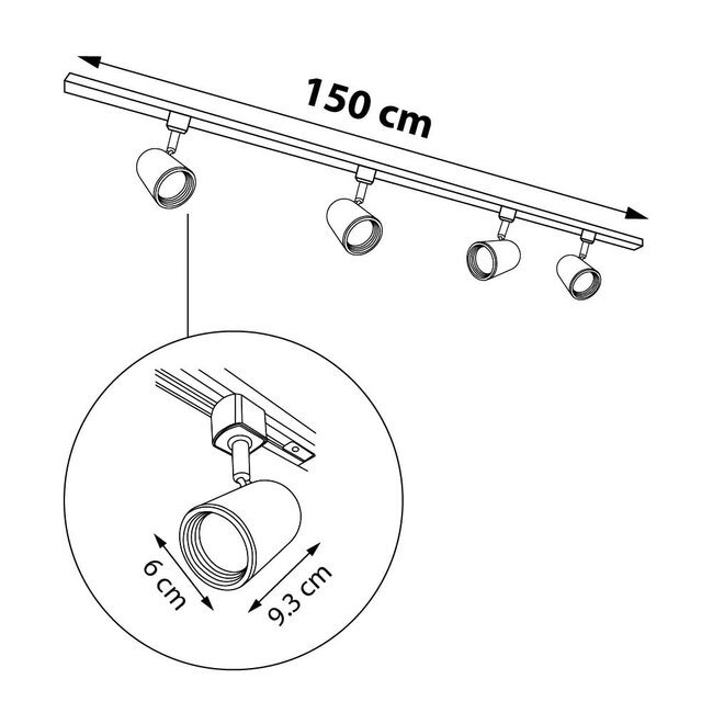 Modern 1-phase 1.5 metre track lighting system with Collin spotlights - Black ceiling lights