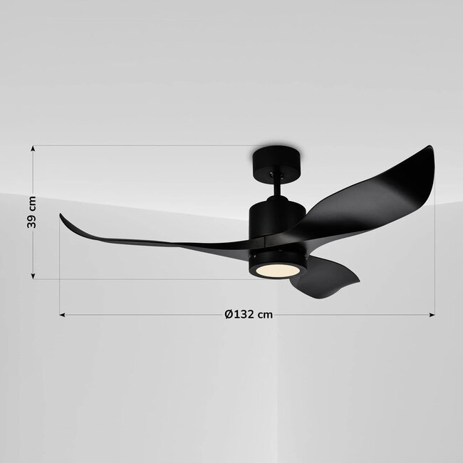 3-blade ceiling fan Mees incl. LED - black