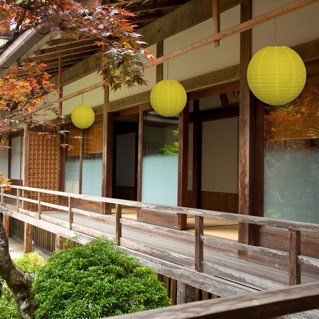 Yellow nylon lantern for outdoor use