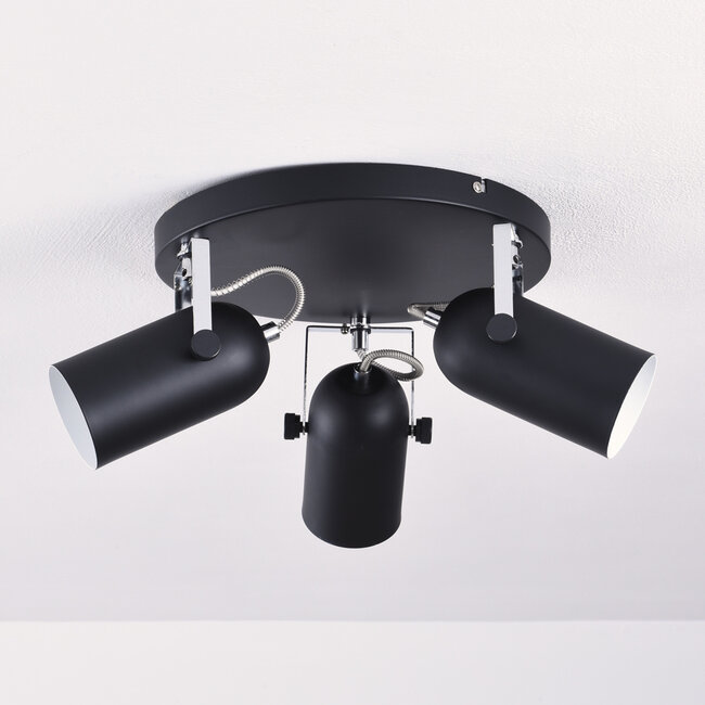 Modern Matt black with chrome ceiling spotlight, 3-light - Houston