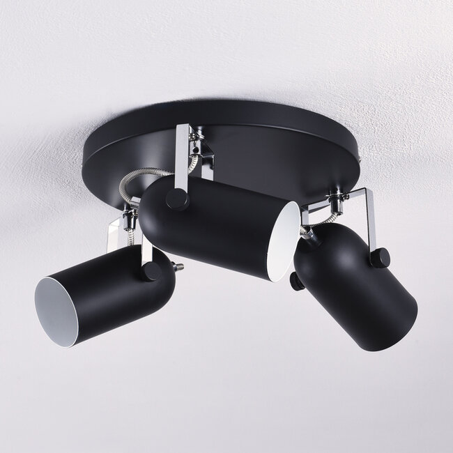 Modern Matt black with chrome ceiling spotlight, 3-light - Houston