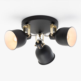 Modern 3-light Matt black ceiling lamp with white interior - Laredo
