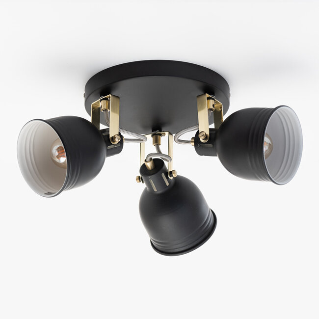 Modern 3-light Matt black ceiling lamp with white interior - Laredo